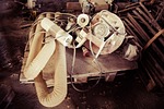 old factory items, old machines, abandoned