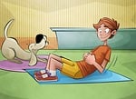 exercises, dog, person