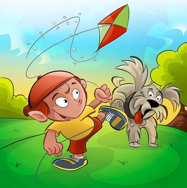 Free kite boy dog illustration