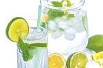 mineral water, lime, ice
