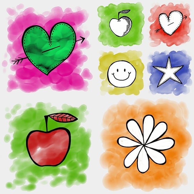 Iconos, Colocar, Pintura, Acuarela