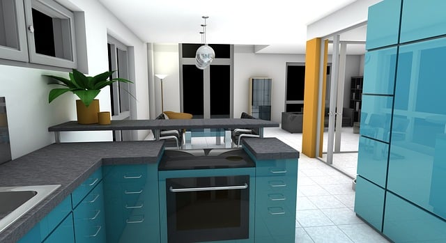 Free kitchen dining room rendering illustration