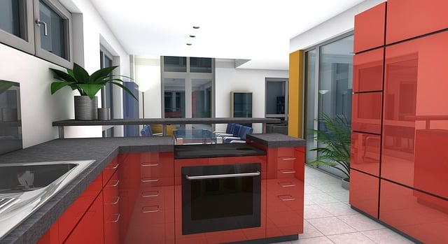 Free kitchen dining room rendering illustration