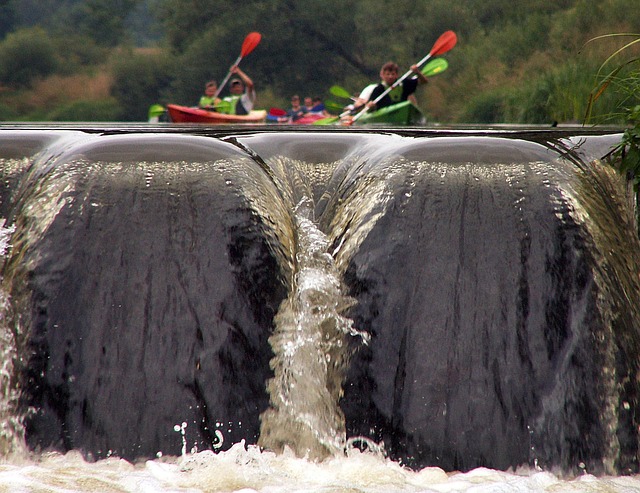 waterfall, i with, kayaks, flow, water, nature, kajakować, river, poland, small pan, closeup, escape, risk