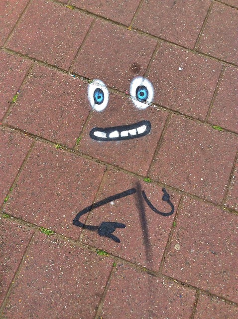 Graffiti, Straße, Fliesen, Gesicht