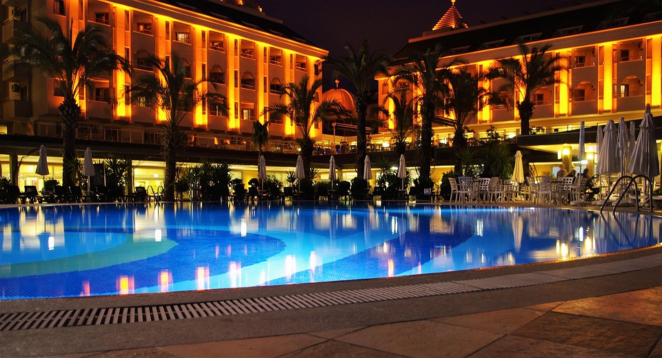 Hotel, Pool, Kveld, Belysning, Natt, Gjenoppretting