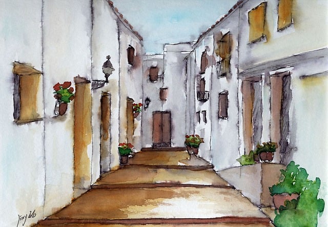 Gasse, Aquarell, Gemälde, Aquarell