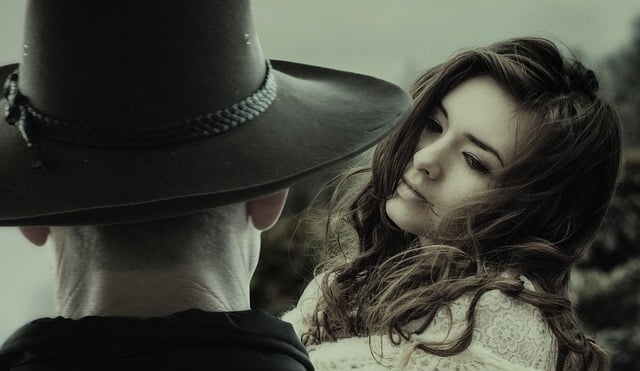 Frau, Mann, Cowboy, Liebe, Blick