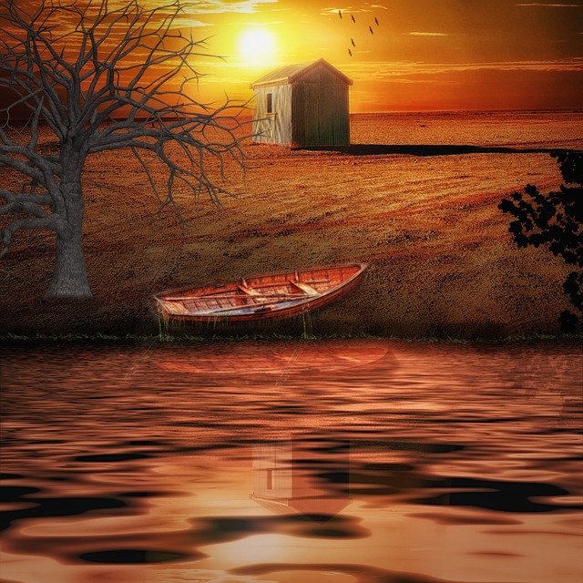 Hütte, Sonnenuntergang, Himmel, Sonne