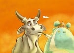 cow, field, green