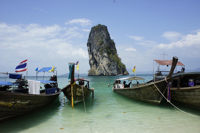 Longtail boats on a Thai bay