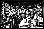 lampion, summer, linocut