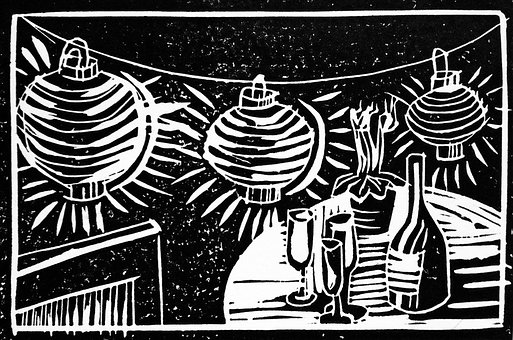 Lampion, Sommer, Linolschnitt, Natur