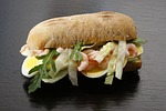 sandwich, eggs, prawns