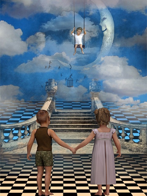 Free children siblings fairy tale illustration