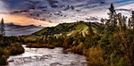 american river, sky, clouds