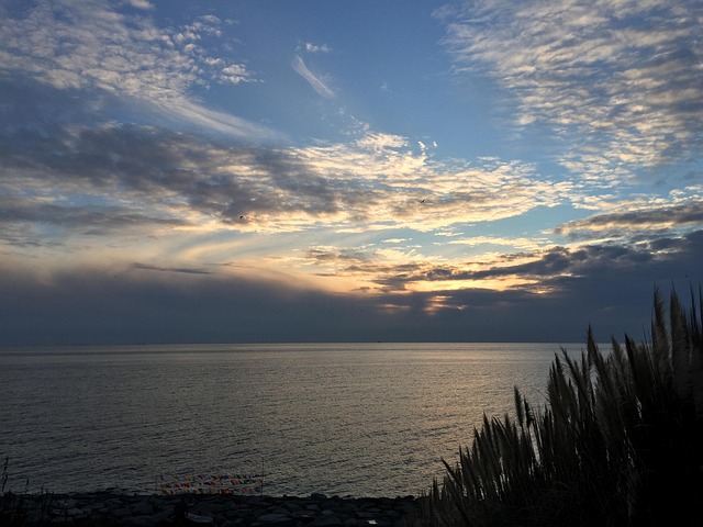 Sonnenuntergang, Himmel, See, Wolken
