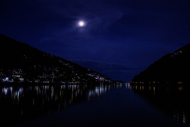 Meer, Maan, Nacht, Lucht, Water