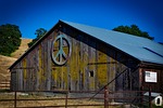peace sign, barn, wooden