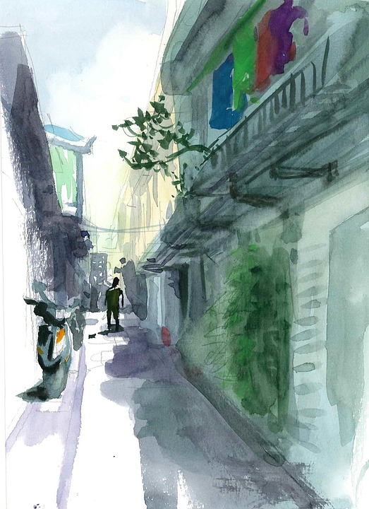 Download Watercolor, Sketch, Street. Royalty-Free Stock Illustration