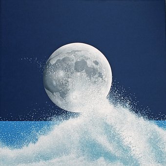 Luna, Meer, Welle, Sprühen, Nacht