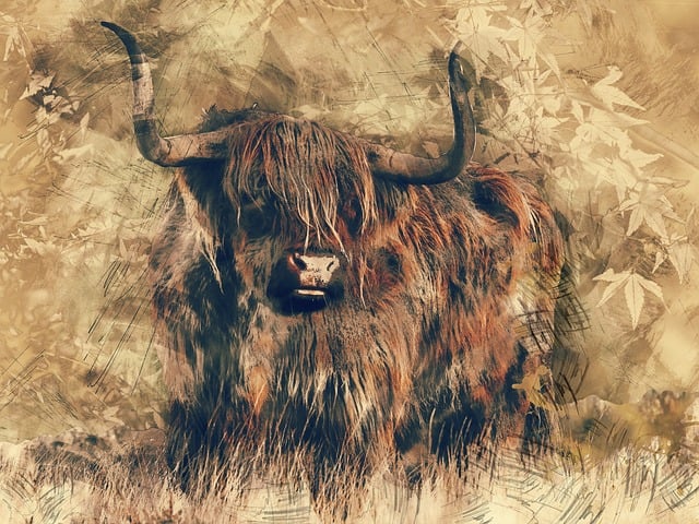 Free bull landscape nature illustration