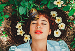 woman, flowers, butterfly