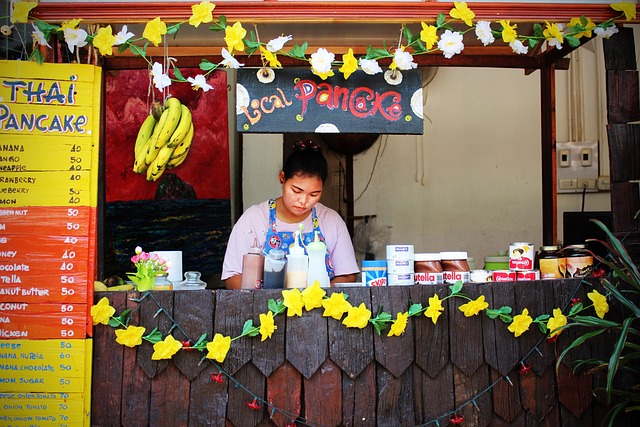 pancake, sales booth, meal, food, shop assistant, selling