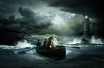 rats leaving sinking ship, sea, lighthouse