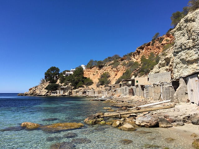 Hav, Klippe, Båthus, Ibiza, Kyst, Strand