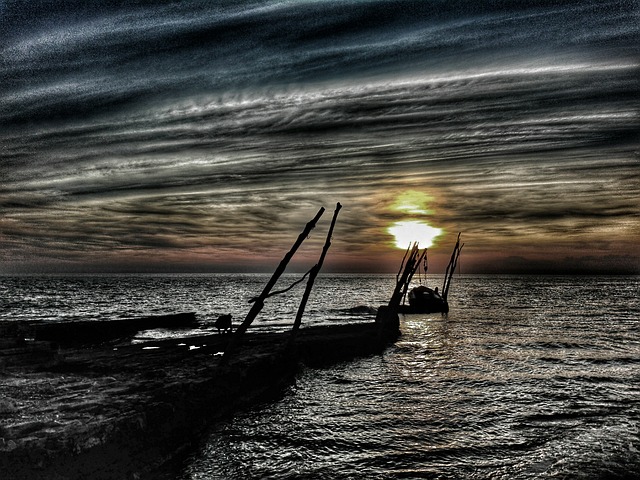 Solnedgang, Hav, Fisker, Aftenstemning