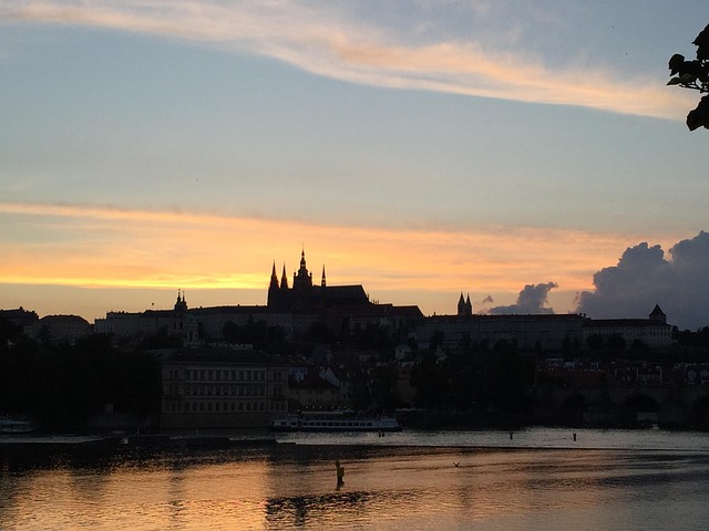 Prag, Stadt, Sonnenuntergang, Wasser