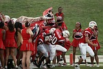 football team, cheerleaders, pre-game