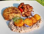 potato salad, indian, chicken