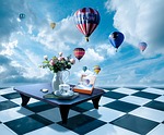 balloonist, balloon, flowers