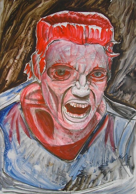 Free self portrait red look ache illustration
