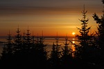 sunrise, st lawrence river, boreal forest