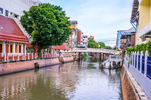 Thailand, Bangkok, Flod, Kanal, Bro
