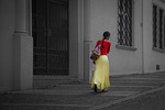 woman, red, yellow