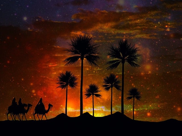 Free oasis desert holy three kings illustration