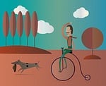 autumn walk, sunny day, cyclist