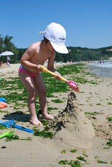 Sea, Game, Sand, Seaweed, Child, Girl