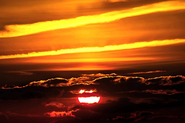 Zonsondergang, Wolken, Lucht, Zon