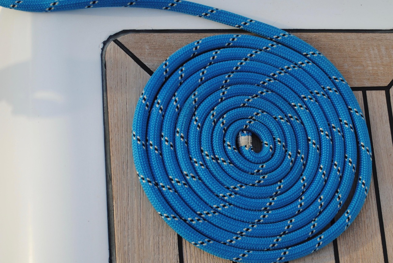 Coiled blue PP rope, custom manufactured