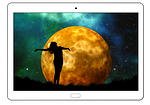 tablet, moon, woman