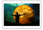 tablet, moon, man