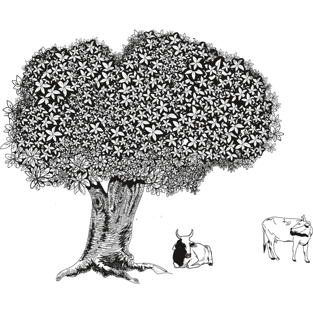 Baum, Laubbaum, Blumen, Gras