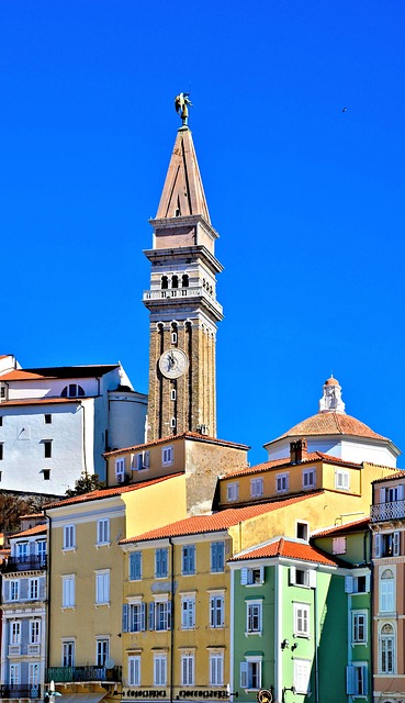 Piran, Turm, Platz, Häuser, Himmel