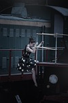 the girl in the train station, steam locomotives, retro