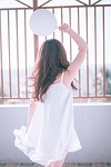 girl, white, dress